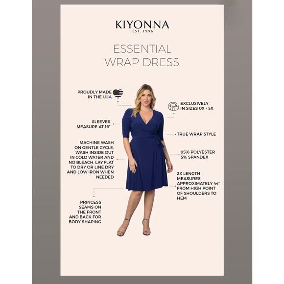 Kiyonna Black A-Line Wrap Dress V-Neck 3/4 Sleeve - Picture 9 of 11